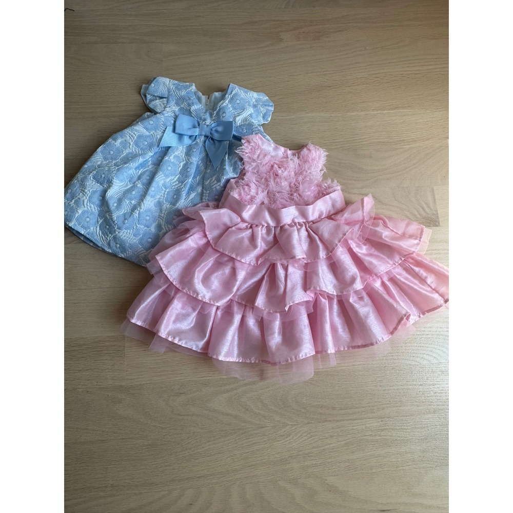 Bundle of 2 Baby Girl Formal Dresses Blue (3-6m) & Pink (0-6m)